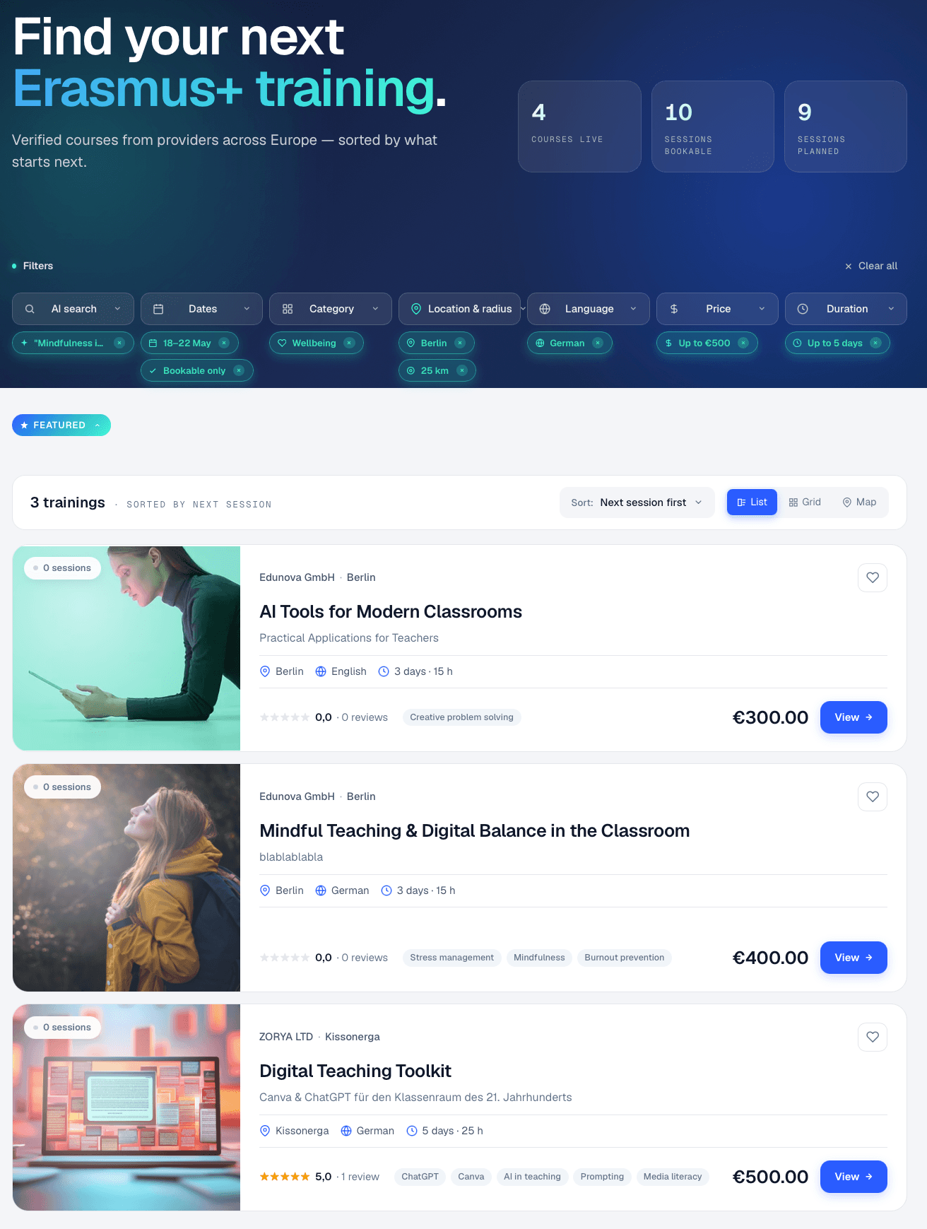 Marketplace for Erasmus+ training courses