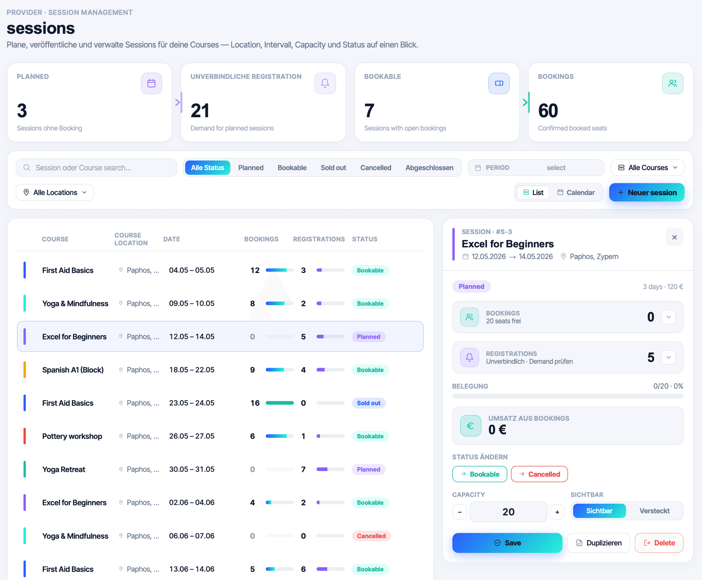 Manage sessions
