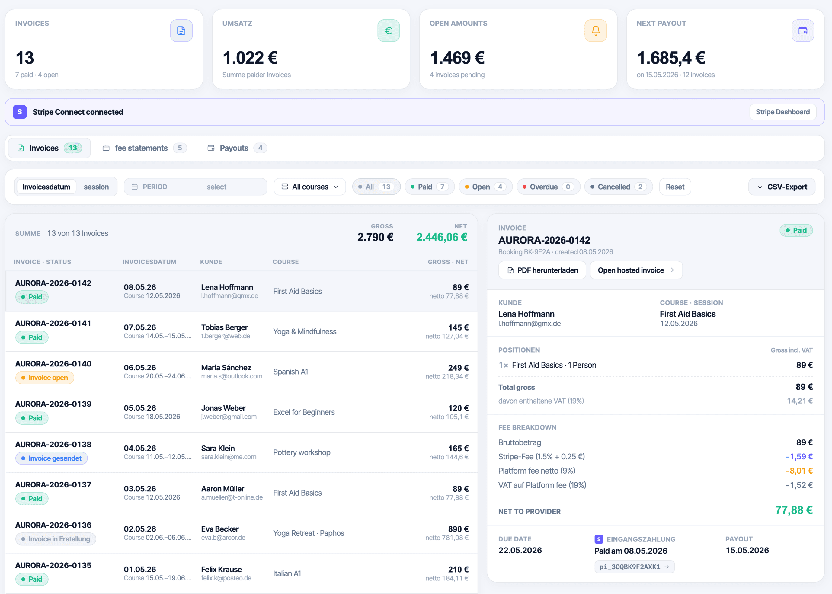 Invoices and payouts